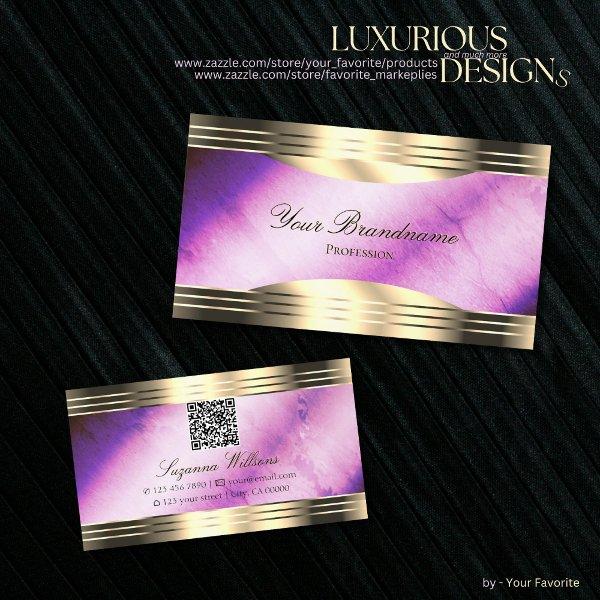 Vibrant Purple Marble Gold Borders with QR Code