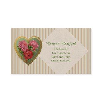 Victorian Rose Heart and Striped Linen