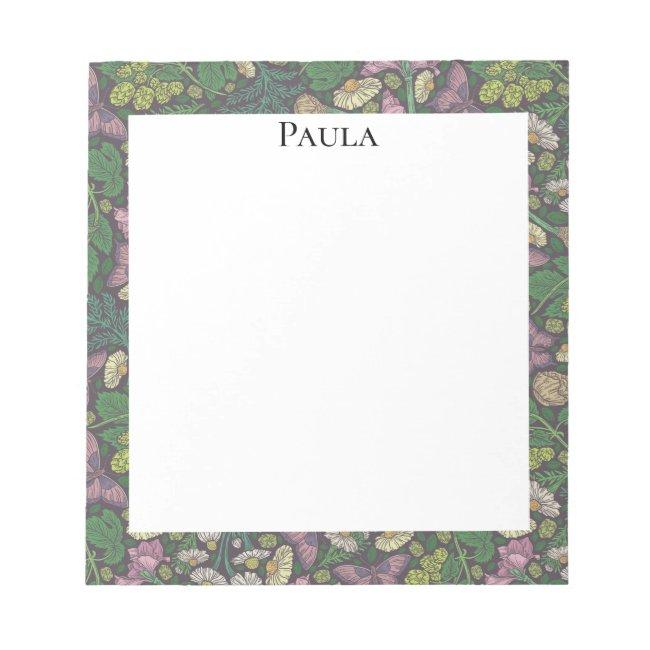 Victorian White Daisies Purple Butterflies Garden Notepad