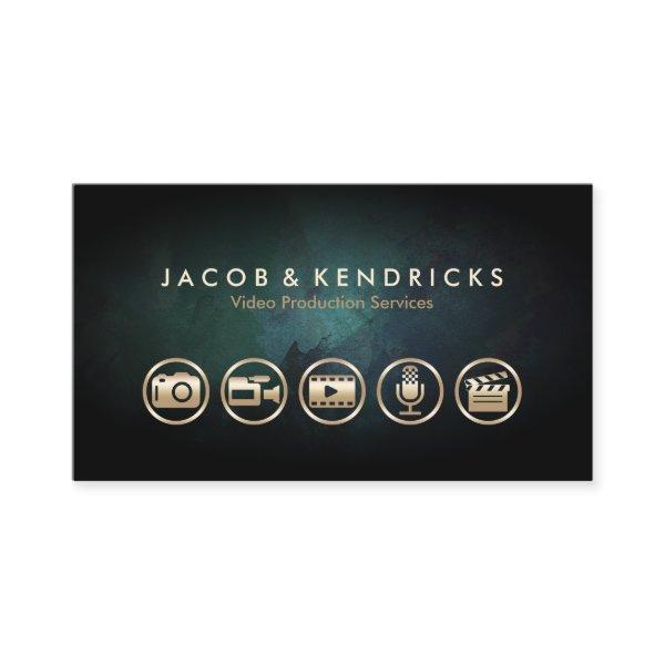 Video Production Services Gold Icons Teal Grunge