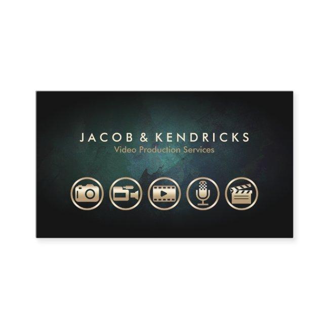 Video Production Services Gold Icons Teal Grunge