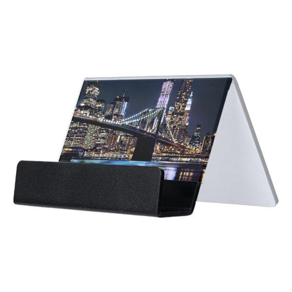 View of New York's Brooklyn bridge reflection Desk  Holder