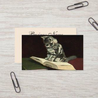 Vintage Animal, Cute Victorian Kitten Reading Book
