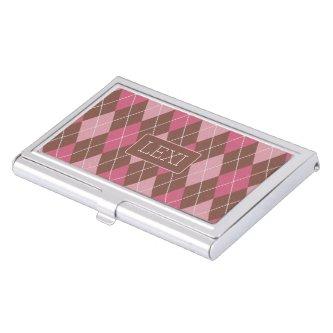 Vintage Argyle Pinks & Brown Your Initials or Name  Case