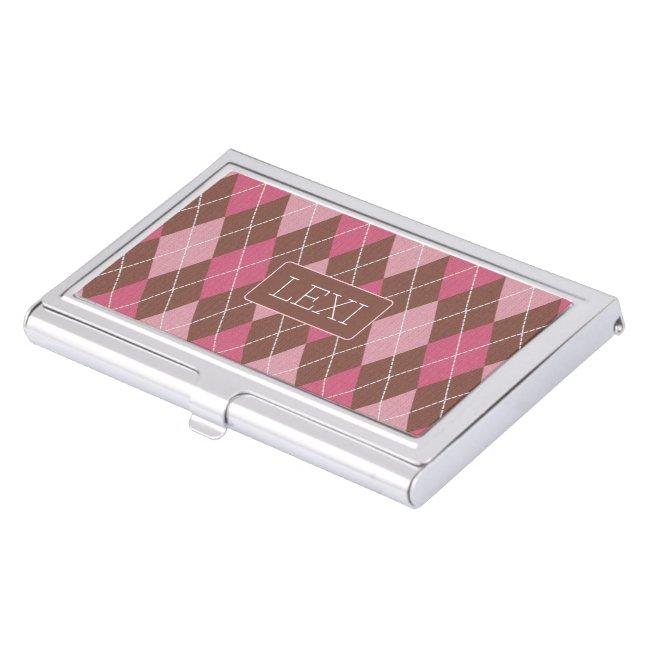 Vintage Argyle Pinks & Brown Your Initials or Name Case