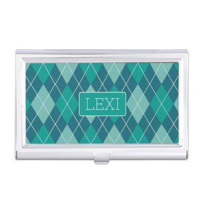 Vintage Argyle Teal Shades Your Initials or Name  Case