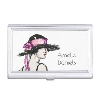 Vintage Art Deco Lady with Hat Monogram   Case
