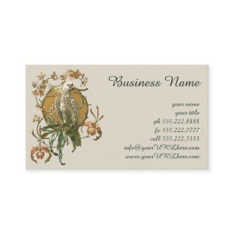 Vintage Art Nouveau, Cockatoo Bird, Orchid Flowers