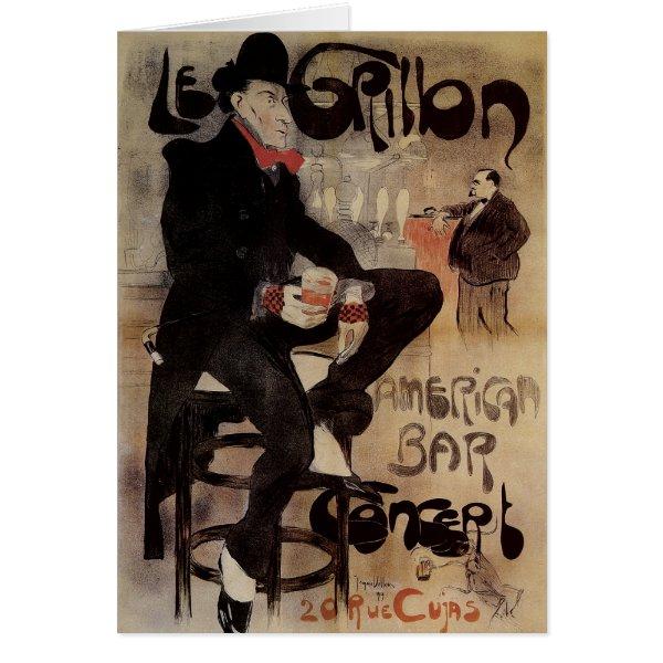 Vintage Art Nouveau Le Grillon, Man Drinking Beer