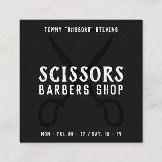 Vintage barber shop black white retro scissor logo square