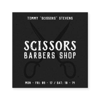 Vintage barber shop black white retro scissor logo square