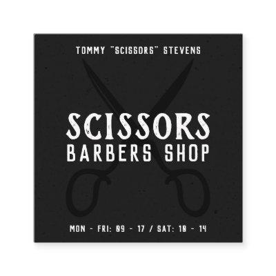 Vintage barber shop black white retro scissor logo square