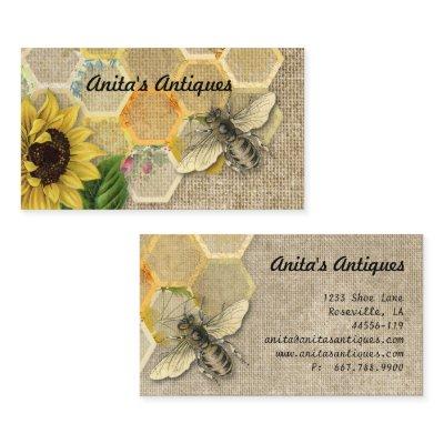 Vintage Bee Honeycomb Pattern Linen