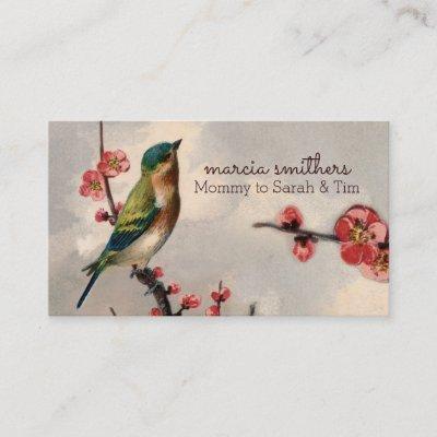 vintage bird floral mommy calling card info