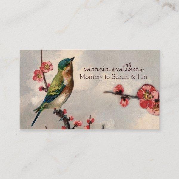 vintage bird floral mommy calling card info
