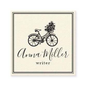 Vintage Black Bicycle Flowers Writer Beige Retro Square