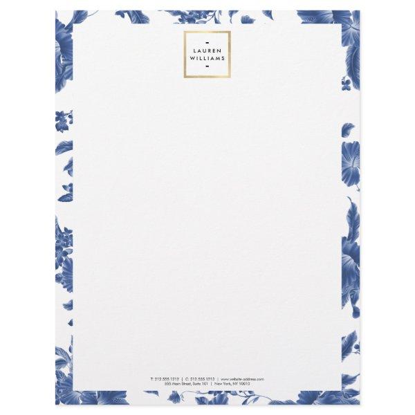 Vintage Blue and White Floral Pattern Letterhead