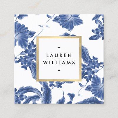 Vintage Blue and White Floral Pattern Square