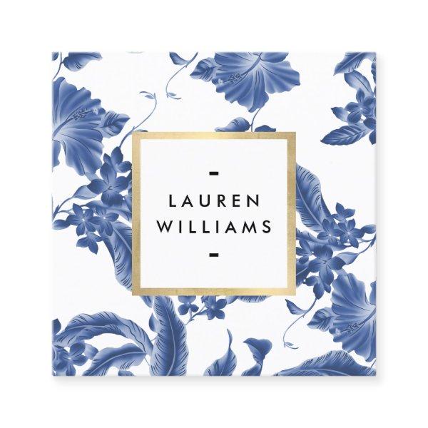 Vintage Blue and White Floral Pattern Square