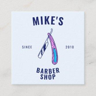 Vintage blue mens barbershop razor hair stylist square
