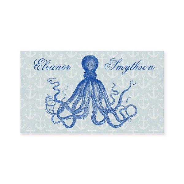 Vintage Blue Octopus with Anchors Personalized