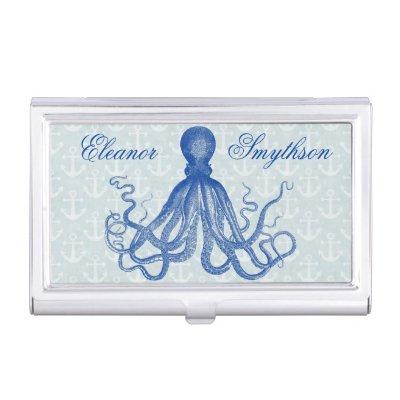 Vintage Blue Octopus with Anchors Personalized Case For