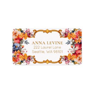 Vintage Bright Florals Romantic Gold Frame Label