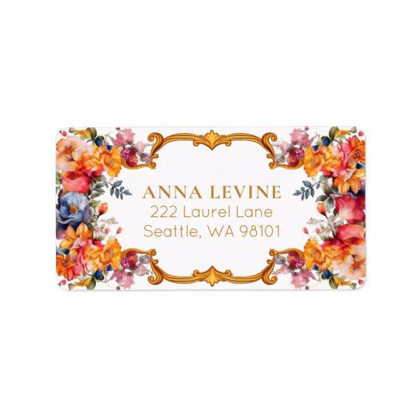 Vintage Bright Florals Romantic Gold Frame Label