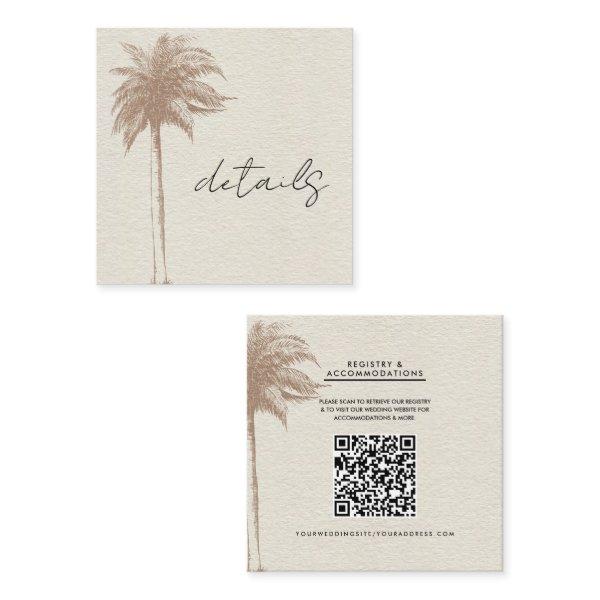 Vintage Brown Palm Tree Beach Wedding Details Square