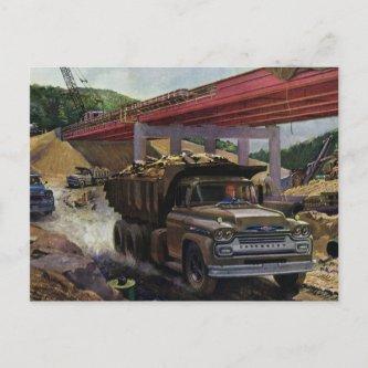 Vintage Business Dump Truck at a Construction Site Postcard