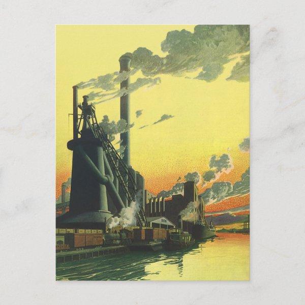 Vintage Business Factory, Manufacturing on a Dock Postcard