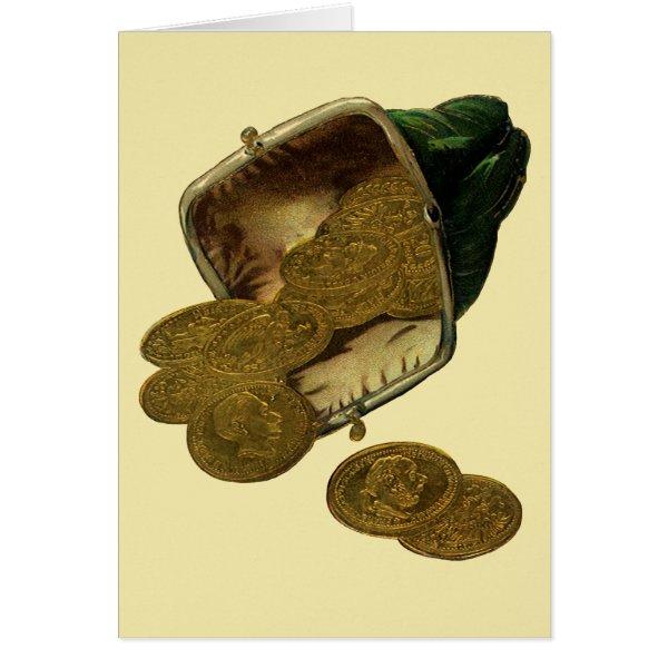 Vintage Business Finance, Gold Coin Money in Purse