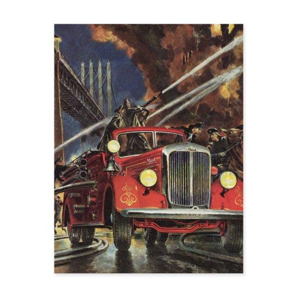 Vintage Business, Firemen Firefighters Fire Trucks Postcard