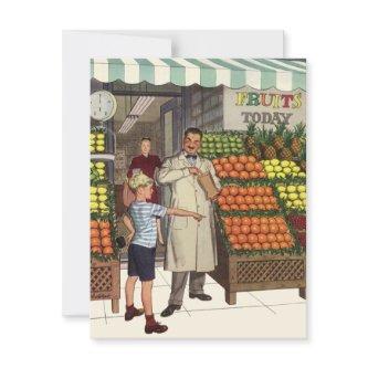 Vintage Business, Fruit Stand with Grocer and Boy