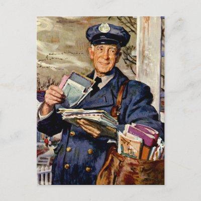 Vintage Business, Mailman Delivering Mail Letters Postcard