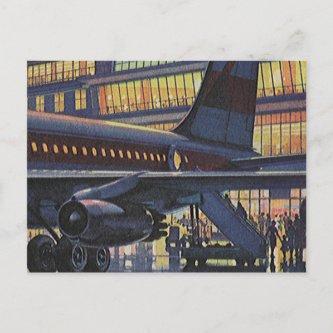 Vintage Business Passengers on Airplane at Airport Postcard