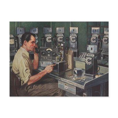 Vintage Business, Pay Phone Telephone Repairman Postcard