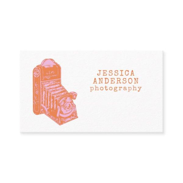 Vintage Camera Orange Pink Logo Photographer