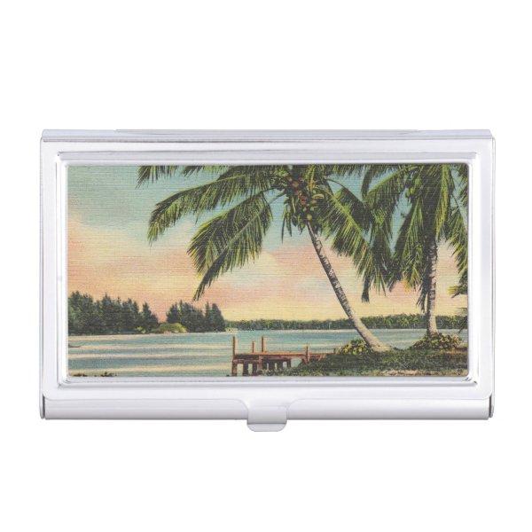 Vintage Coconut Palms Tropical Breeze Sunset  Holder