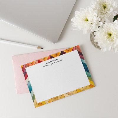 Vintage Colorful Chevron Name Monogram  Note Card