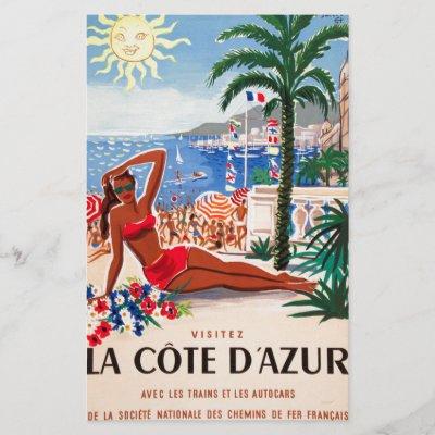 Vintage Cote D'Azur Beach Girl Stationery