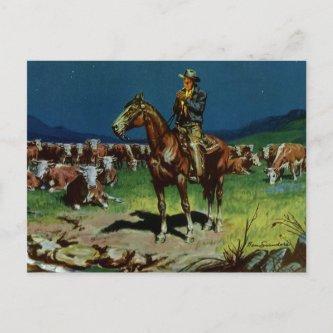 Vintage Cowboy, Farming Cattle Rancher on the Farm Postcard