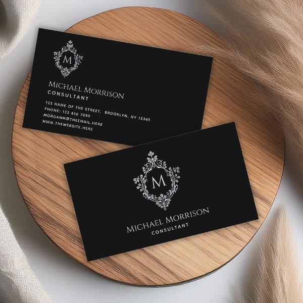 Vintage Crest Black Elegant  Initial Monogram