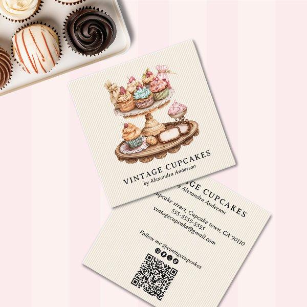 Vintage Cupcake Retro Bakery Square