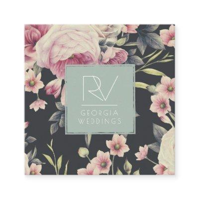 Vintage Dark Floral on Black | Monogram Square