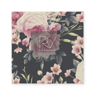 Vintage Dark Floral on Black | Monogram Square