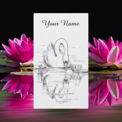 Vintage drawing -  Swan reflection - black&white