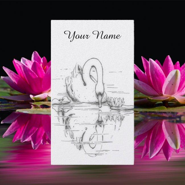 Vintage drawing - Swan reflection - black&white