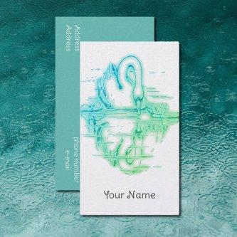 Vintage drawing -  Swan reflection -green