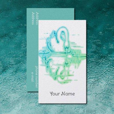 Vintage drawing -  Swan reflection -green